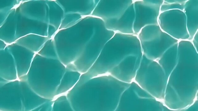 Crystal Clear Turquoise Pool Water Surface with Rippling Caustics and Sunlight Reflections