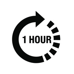 Vector illustration icon black circular arrow icon with one hour text