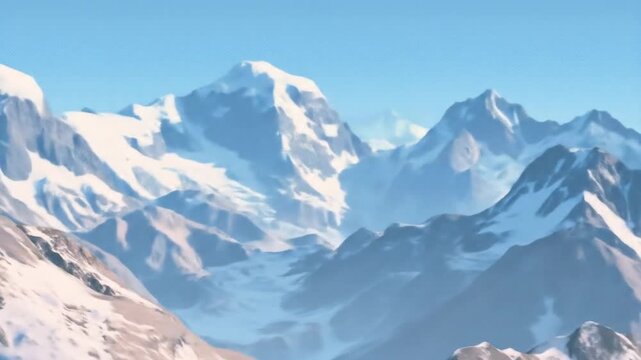 Snow capped mountain range under clear blue sky landscape illustration