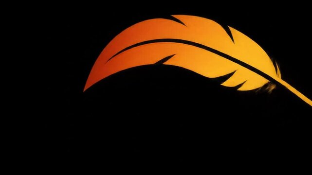 Orange feather logo on black background simple symbolic graphic design