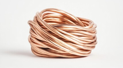 Naklejka premium Close-Up View of Twisted Copper Wire Coiled in a Neat Pile on a Bright Background Illustrating Industrial Material and Crafting Potential
