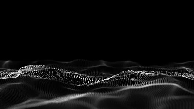 Digital technology black wave. Dark cyberspace with motion dots. Futuristic digital background artificial intelligence. Big data analytics. 3d rendering.