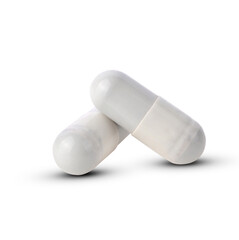 grey capsule pill. A medical drug for vitamin, supplement, or healthcare treatment from a pharmacy, isolated on white background