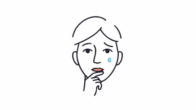 Crying woman with hand on chin.