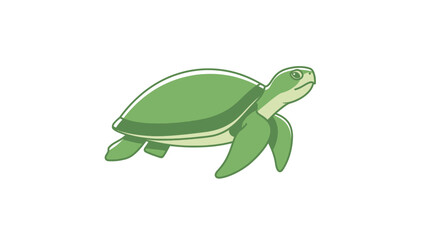 A cartoon illustration of a green sea turtle swimming gracefully in the ocean, depicted with a light green shell and flippers. © STOCK MANIA