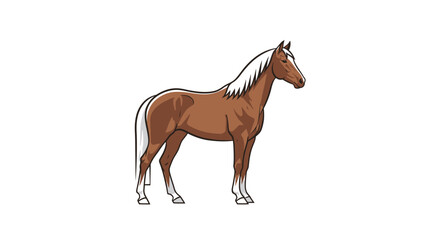 Detailed side view illustration of a brown horse with white mane and tail. © STOCK MANIA
