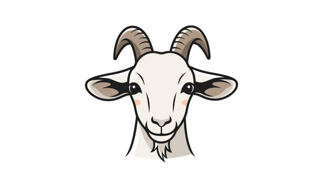 Illustration of a white goat head with curved horns and a calm expression.