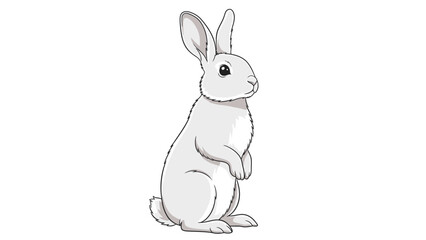 Illustration of a white rabbit sitting upright with detailed fur and attentive expression. © STOCK MANIA