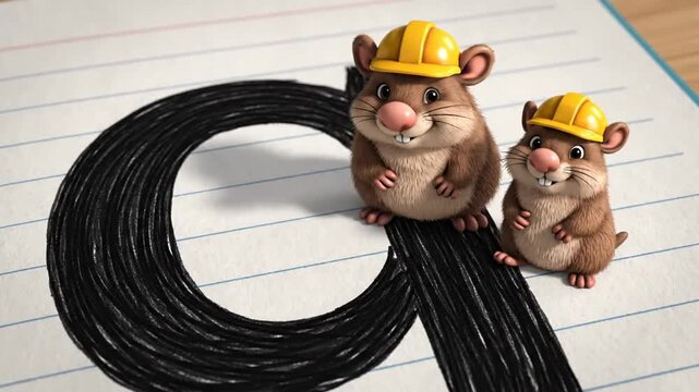 Two cute hamsters with hard hats stand on number nine