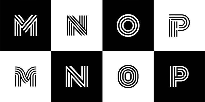 Icon Set Vector of 8 Multiline Letters M N O P
