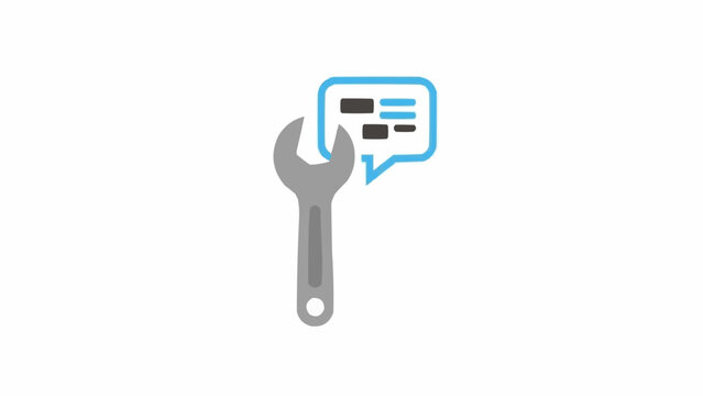 Wrench with a chat bubble icon.