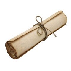 A rolled up parchment tied with a string isolated on transparent background