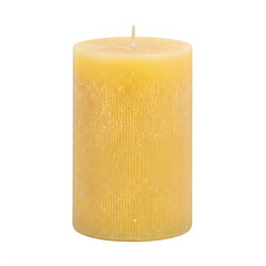 A yellow candle with a textured surface isolated on transparent background