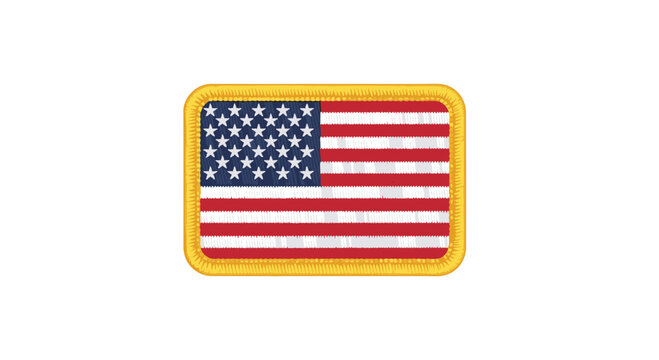 Embroidered American flag patch with a distinct yellow stitched border, showcasing its 50 stars and 13 stripes.