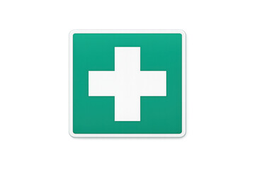 Fototapeta premium Green first aid sign with white cross symbol for medical emergency assistance and help
