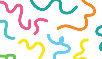 Obraz premium Vibrant, playful, abstract wavy lines pattern in bright pink, teal, and orange on white background. Modern, cheerful design for creative projects.