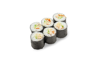 Japanese maki sushi rolls with vegetable filling sesame topping and seaweed wrap isolated on white background for menu design delivery advertising and packaging © Александр Гаврилычев