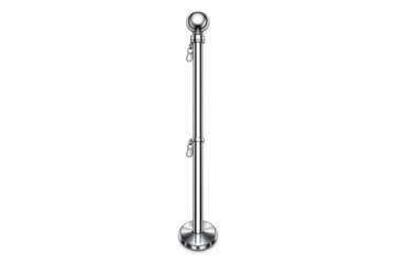 Polished chrome stanchion with a round base and ball top, isolated on black