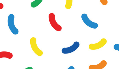 Scattered colorful rounded shapes and curves on white background, abstract playful and cheerful pattern