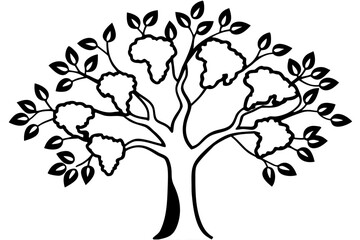 A minimalist vector illustration of a tree with leaves and branches on a white background