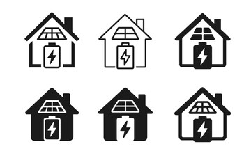 Obraz premium Solar Power Icons. Solar power. Icon set. Set Logo of Solar power: home battery with lightning bolt. harmonious logo variations of the same emblematic concept,