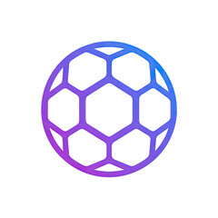 Fototapeta premium Glowing geometric soccer ball outline in gradient hues of blue and purple, on a black background