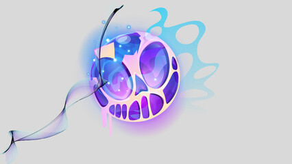 Neon Futuristic Skull with Glowing Liquid Effects and Holographic Colors