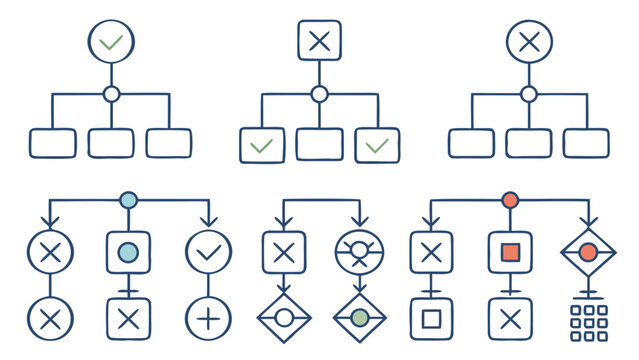Complex flowchart diagram illustrating decision-making process with various symbols and icons