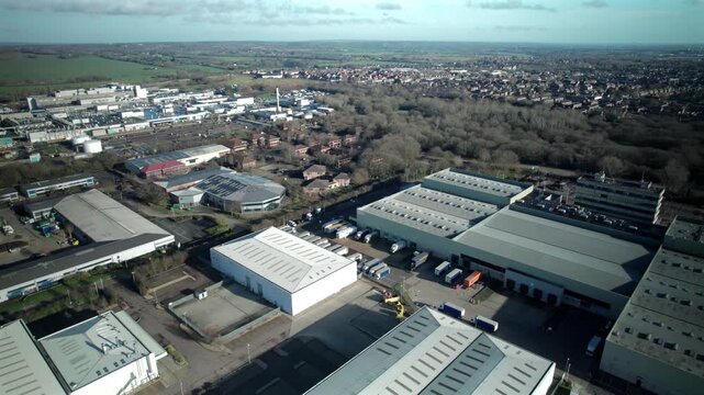 Aerial Drone View Of Industrial Unit Parks In Basildon, Essex