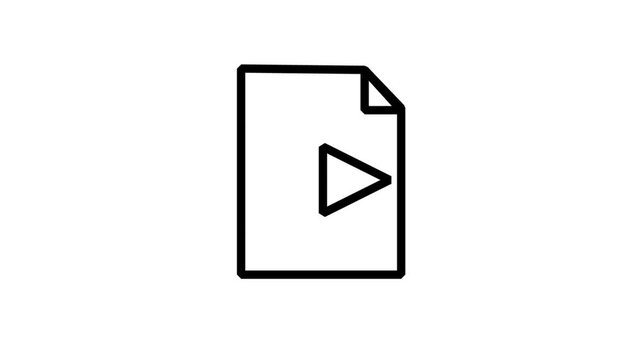 Play Document File Animation Icon. Animated paper document icon with a play button symbol representing video files and media content.
