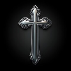 Ornate silver cross, elegant design, dark background