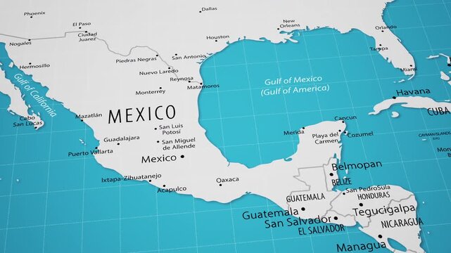 Smooth camera flyover across Central America and the Caribbean region on a detailed political world map.