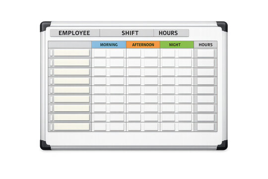 Employee shift schedule whiteboard for planning and organizing work hours effectively