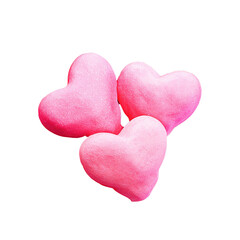 Obraz premium Three textured pink hearts clustered together against a stark, black background