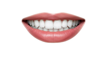 Fototapeta premium Smiling mouth with perfect white teeth isolated PNG, healthy dental care and beautiful smile on transparent background