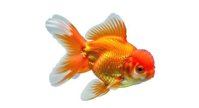 Fancy goldfish PNG isolated on transparent background, orange and white pet with flowing fins for aquarium and decorative use