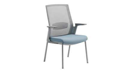 Fototapeta premium Modern light blue office chair isolated PNG, ergonomic seating for conference room or home office on transparent background