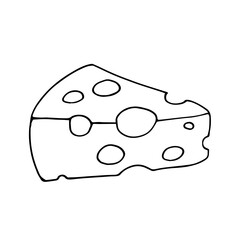 Line sketch, outline of a piece of cheese. Vector graphics.