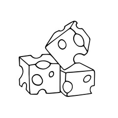 Line sketch, outline of a piece of cheese. Vector graphics.