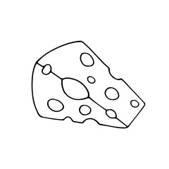 Line sketch, outline of a piece of cheese. Vector graphics.