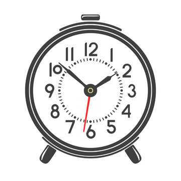 Grey alarm clock isolated on white background. Vector illustration. 