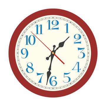 Vector red classic round  wall clock isolated on white background