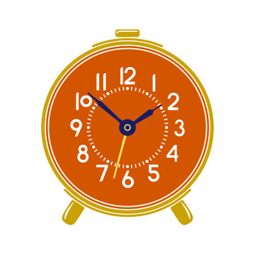 Orange antique alarm clock isolated on white background