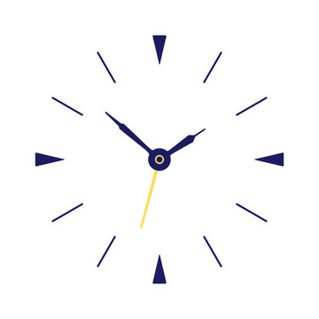 Vector white clock face with hands and minute divisions on white