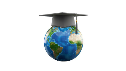 Globe with Graduation Cap and Tassel on Transparent Background isolated on a transparent background