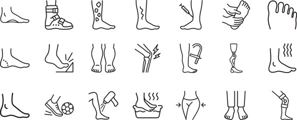 Leg and foot icon set. Modern outline vector symbols for anatomy, podiatry, and fitness use. © SB 