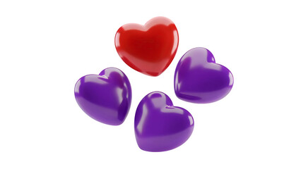 Red Heart Surrounded by Purple Hearts isolated on a transparent background love
