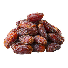 A pile of ripe dried dates on a white background