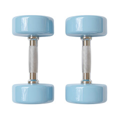 Pair of light blue dumbbells on a white background for fitness