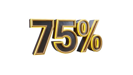 3D Golden Trimmed Dark Gray Seventy Five Percent Symbol isolated on a transparent background